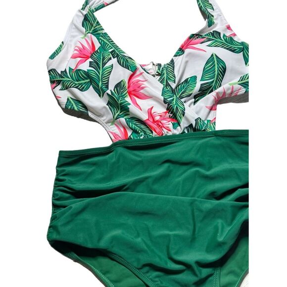 NEW Women’s one piece swimsuit tummy control halter v-neck, medium - Picture 3 of 7